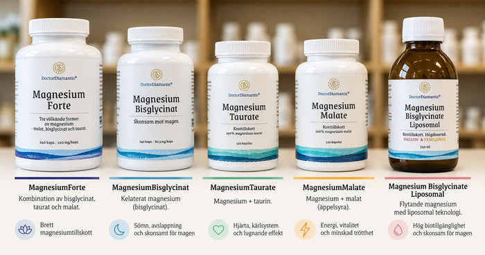 Bild på DoctorDiamantis olika magnesiumprodukter
